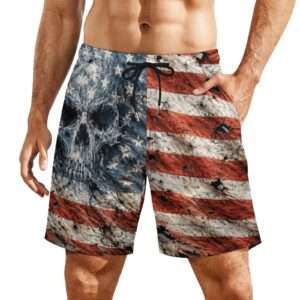 Men’s American Skull Flag 4-Pocket Performance Hawaiian Shorts